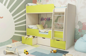 Детская 2-этажная кровать Малыш двойняшка 70х160, корпус Дуб молочный, фасад Лайм в Смоленске
