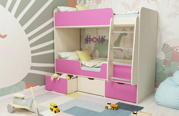 Двухъярусная детская кровать Малыш двойняшка 70х160, корпус Дуб молочный, фасад Розовый в Смоленске