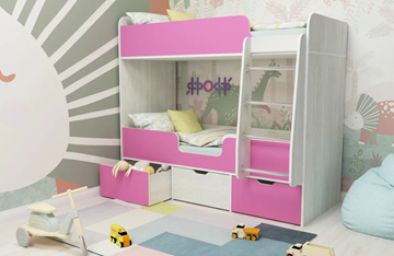 Двухъярусная детская кровать Малыш двойняшка 70х160, корпус Винтерберг, фасад Розовый в Смоленске - предосмотр