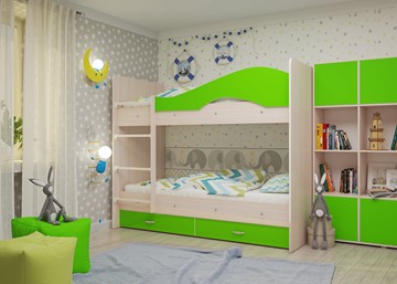 Детская 2-этажная кровать Мая на щитах, корпус Млечный дуб, фасад Салатовый в Смоленске - предосмотр 2