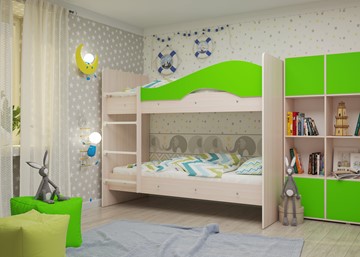Детская 2-этажная кровать Мая на щитах, корпус Млечный дуб, фасад Салатовый в Смоленске - предосмотр 1