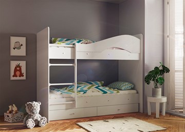 Двухэтажная детская кровать Мая с 2 ящиками на щитах, цвет Млечный дуб в Смоленске
