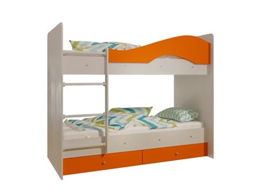 Детская 2-этажная кровать Мая с 2 ящиками на щитах, корпус Млечный дуб, фасад Оранжевый в Смоленске - предосмотр 4