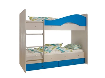 Детская двухъярусная кровать Мая с 2 ящиками на щитах, корпус Млечный дуб, фасад Синий в Смоленске - предосмотр 4