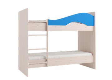 Детская двухъярусная кровать Мая с 2 ящиками на щитах, корпус Млечный дуб, фасад Синий в Смоленске - предосмотр 2
