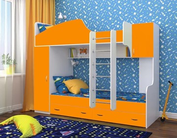 Детская кровать-шкаф Юниор-2, каркас Белое дерево, фасад Оранжевый в Смоленске