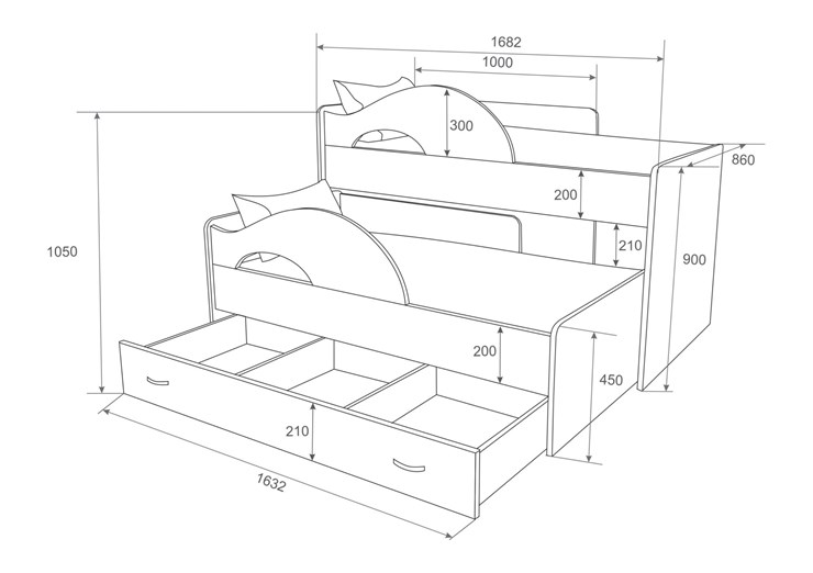 Двухэтажная кровать Радуга 1.6 с ящиком, цвет Млечный дуб в Смоленске - изображение 1