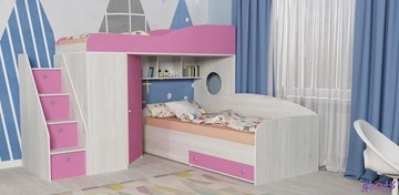 Детская кровать-шкаф Кадет-2 с универсальной лестницей, корпус Винтерберг, фасад Розовый в Смоленске