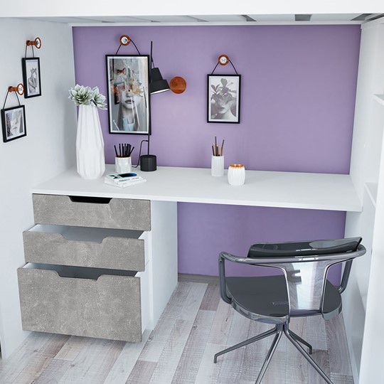 Кровать-чердак с письменным столом и шкафом POLINI Kids Simple Белый / Бетон в Смоленске - изображение 6