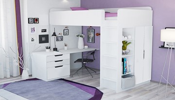 Кровать-чердак с письменным столом и шкафом POLINI Kids Simple Белый в Смоленске - предосмотр 1