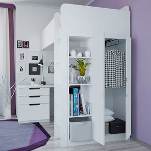 Кровать-чердак с письменным столом и шкафом POLINI Kids Simple Белый в Смоленске - предосмотр 3