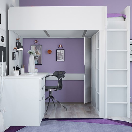 Кровать-чердак с письменным столом и шкафом POLINI Kids Simple Белый в Смоленске - изображение 4