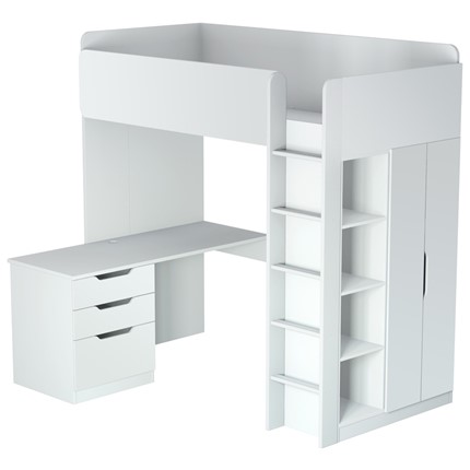Кровать-чердак с письменным столом и шкафом POLINI Kids Simple Белый в Смоленске - изображение