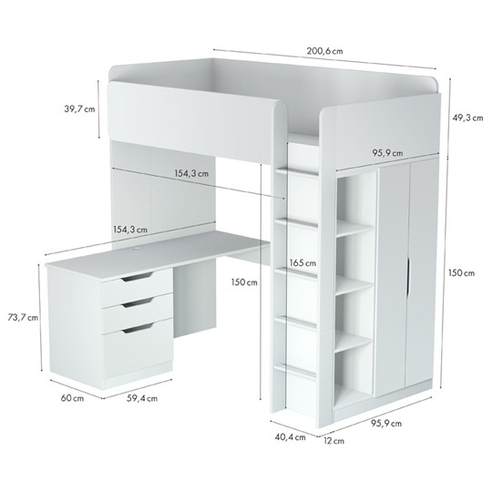 Кровать-чердак с письменным столом и шкафом POLINI Kids Simple Белый в Смоленске - изображение 6