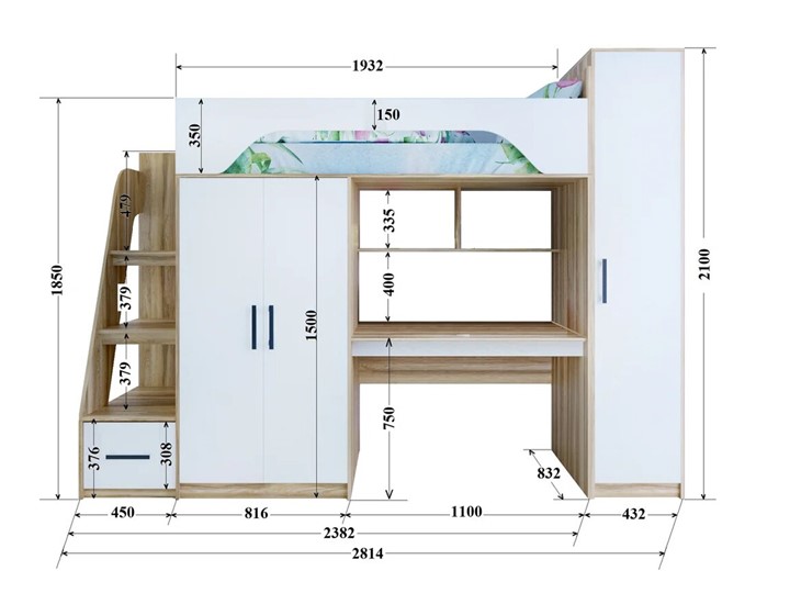 Кровать-чердак с шкафом Тея, каркас Ясень, фасад Белый в Смоленске - изображение 2