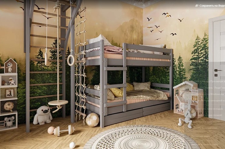 Кровать в детскую Джуниор двухъярусная с ящиками (Антрацит) в Смоленске - изображение 1