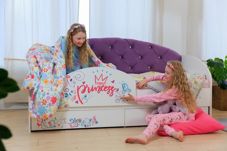 Детская кровать с ящиками Эльза с бортиком, Фиолетовый (латы) в Смоленске - изображение 4