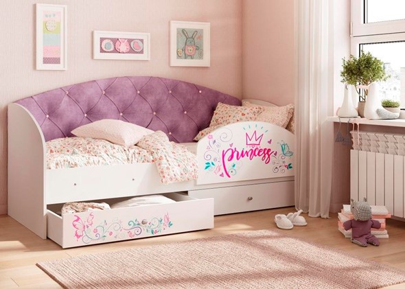 Детская кровать с ящиками Эльза с бортиком, Фиолетовый (латы) в Смоленске - изображение
