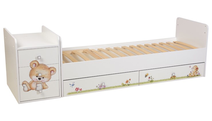 Детская кровать с комодом Фея 1100 Медвежонок Белый в Смоленске - изображение 2