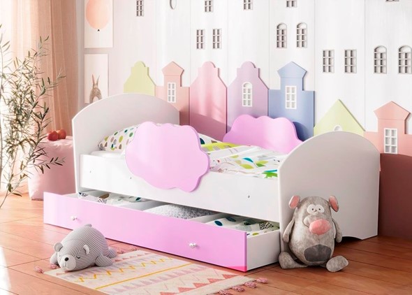 Кровать детская Тучка с ящиком, корпус Белый, фасад Ирис в Смоленске - изображение
