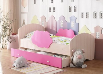 Кровать детская Тучка с ящиком, корпус Дуб млечный, фасад Розовый в Смоленске