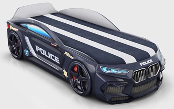 Кровать-машина в детскую Romeo-М Police + подсветка фар, ящик, матрас, Черный в Смоленске
