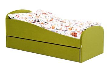 Мягкая кровать с ящиком Letmo оливковый (велюр) в Смоленске