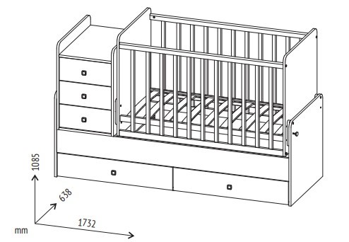 Кровать для новорожденных с комодом POLINI Kids Simple 1100 Белый в Смоленске - изображение 7