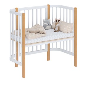 Кроватка детская приставная POLINI Kids Simple 105 Белый / Бук в Смоленске - предосмотр 1