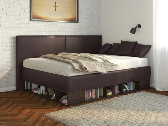 Подростковая кровать Lancaster 1, 120х200, ЛДСП венге, экокожа коричневая в Смоленске - изображение
