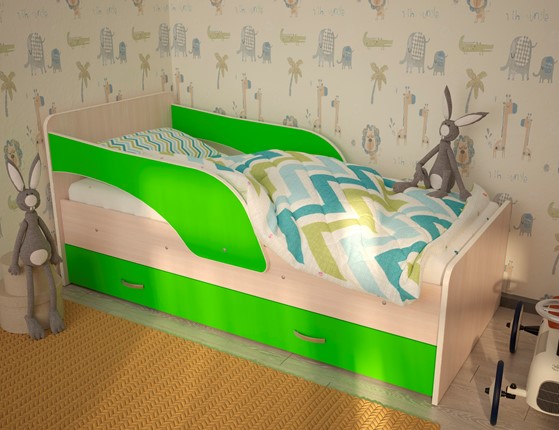 Кровать с бортиками Максимка, корпус Млечный дуб, фасад Салатовый в Смоленске - изображение