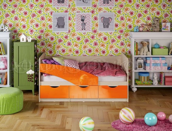 Детская кровать Бабочки 800*1600, Оранжевый глянец в Смоленске - изображение