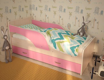 Кровать с ящиками Максимка, корпус Млечный дуб, фасад Розовый в Смоленске - предосмотр