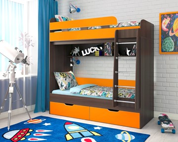 Детская двухэтажная кровать Юниор-5, каркас Бодего, фасад Оранжевый в Смоленске - предосмотр