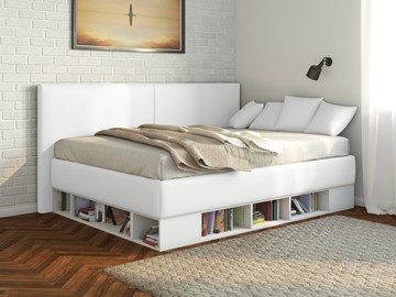 Подростковая кровать Lancaster 1, 120х200, ЛДСП белая, экокожа белая в Смоленске