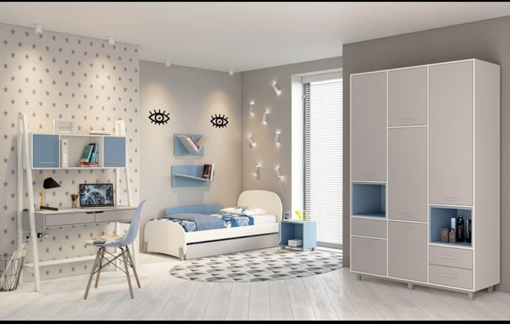 Мебель для детской POLINI Kids Mirum №1 Белый / Серый / Голубой в Смоленске - изображение
