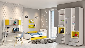 Подростковая мебель POLINI Kids Mirum №1 Белый / Серый / Желтый в Смоленске