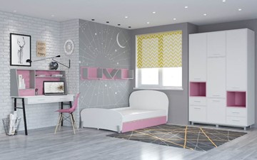 Комплект мебели для детской POLINI Kids Mirum №4 Белый / Серый / Розовый в Смоленске
