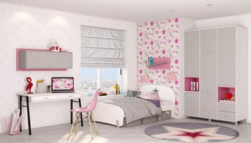 Мебель для детской POLINI Kids Mirum №7 Белый / Серый / Розовый в Смоленске