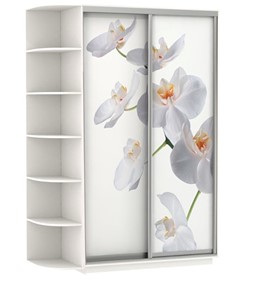 Шкаф Хит, 1500x600x2200, фотопечать, со стеллажом, белая орхидея, белый снег в Смоленске