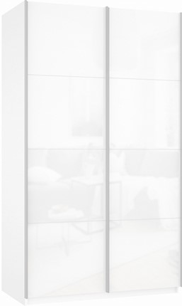 Шкаф 2-х створчатый Прайм (Белое стекло/Белое стекло) 1200x570x2300, белый снег в Смоленске - изображение