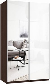 Шкаф 2-дверный Прайм (Зеркало/Белое стекло) 1600x570x2300, венге в Смоленске - предосмотр
