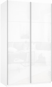 Шкаф 2-х створчатый Прайм (Белое стекло/Белое стекло) 1400x570x2300, белый снег в Смоленске