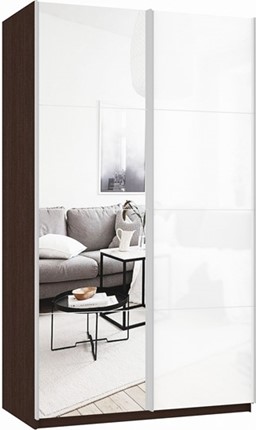 Шкаф-купе Прайм (Зеркало/Белое стекло) 1400x570x2300, венге в Смоленске - изображение