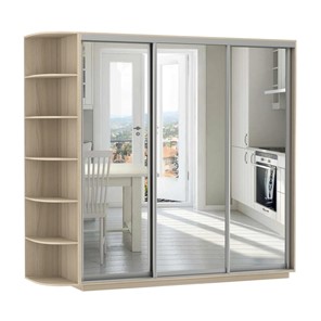 Шкаф 3-дверный Е1 Экспресс (3 зеркала), со стеллажом 2100х600х2400, шимо светлый в Смоленске