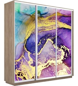Шкаф 3-створчатый Экспресс 2400х600х2200, Абстракция фиолетово-золотая/дуб сонома в Смоленске