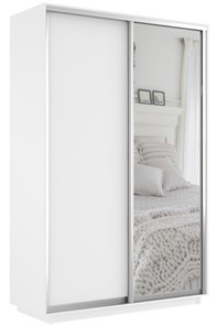 Шкаф 2-х дверный Экспресс (ДСП/Зеркало) 1600х600х2400, белый снег в Смоленске - предосмотр
