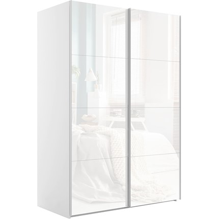 Шкаф 2-дверный Эста (Стекло белое/Стекло белое) 1600x660x2200, белый снег в Смоленске - изображение