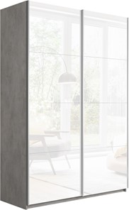 Шкаф 2-х створчатый Прайм (Белое стекло/Белое стекло) 1600x570x2300, бетон в Смоленске
