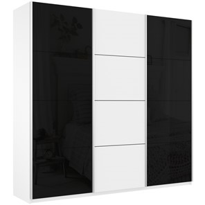 Шкаф 3-дверный Широкий Прайм (2 Стекла Черных / ДСП) 2400x570x2300, Белый Снег в Смоленске